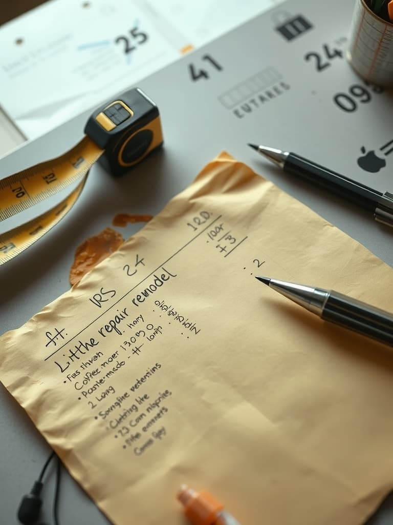 Handwritten paper home repair estimate with crossed-out numbers