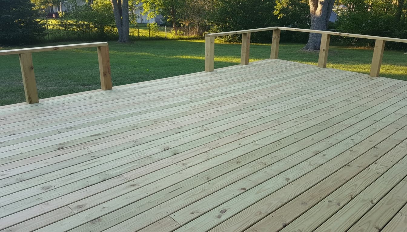Newly built pressure treated pine deck