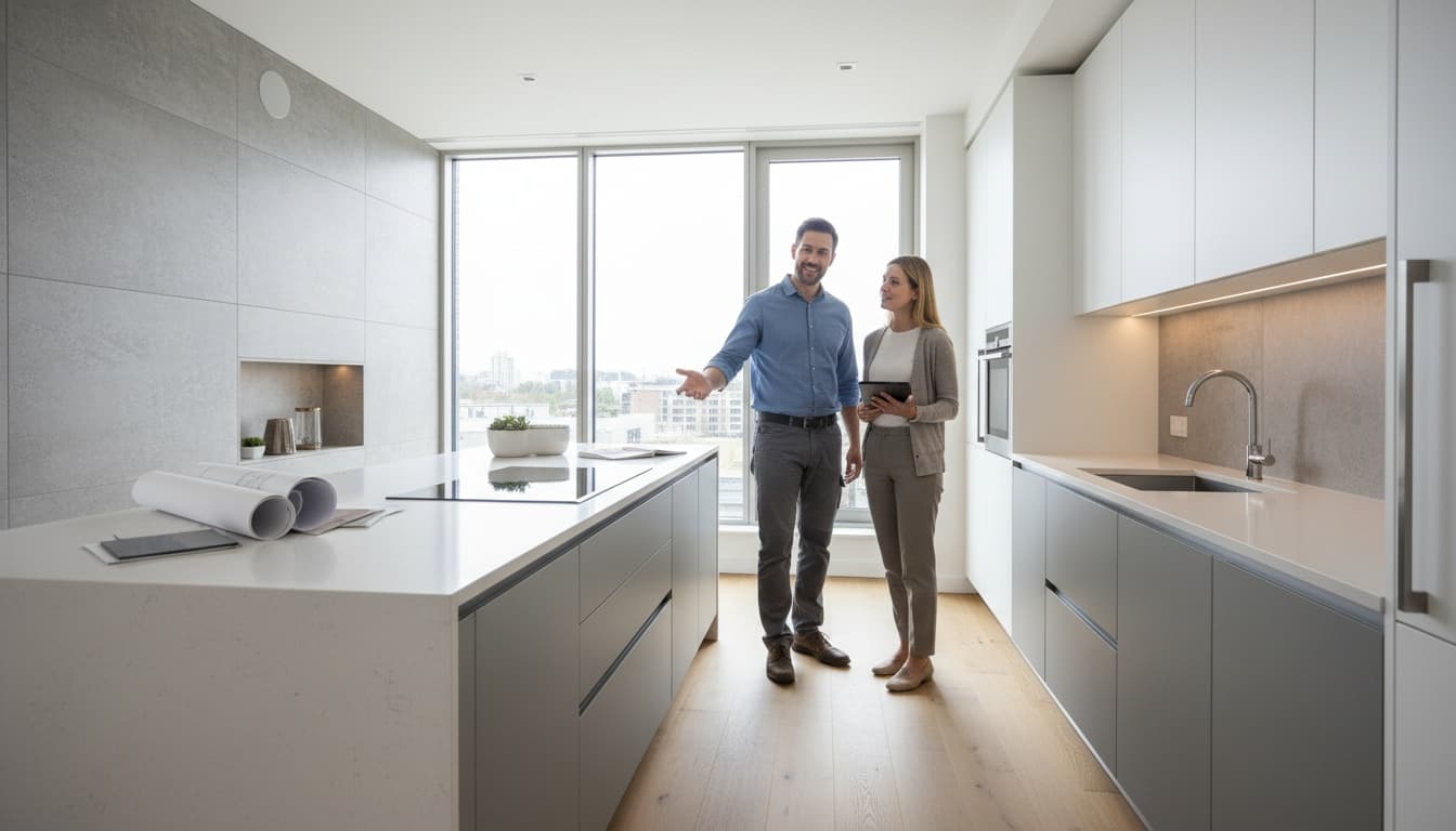 Contractor consulting with homeowner in a kitchen