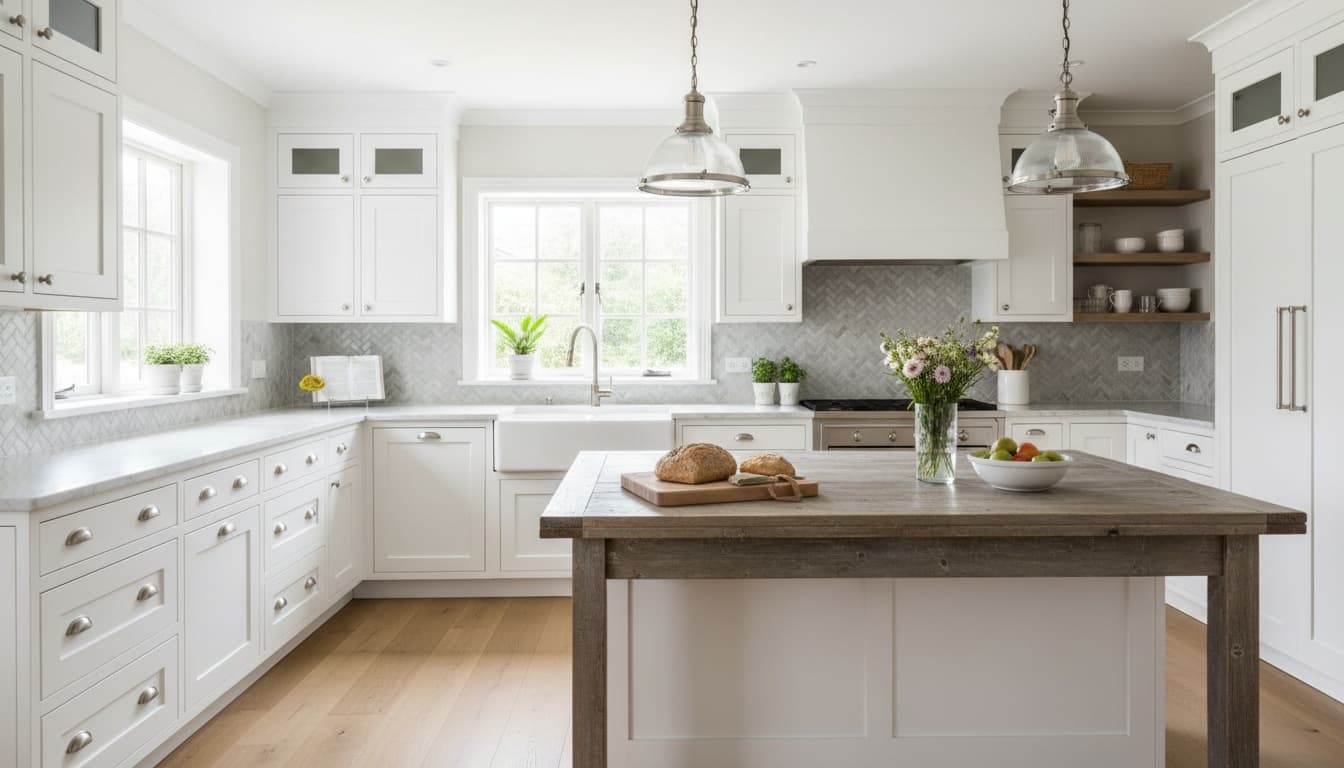 Kitchen with beautiful white shaker style cabinets